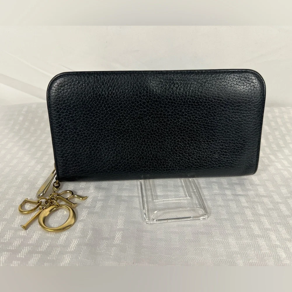 1009: Christian Dior Diorissimo Leather Zip Continental Wallet Black Fuchsia